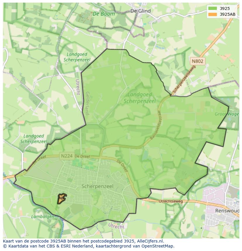 Afbeelding van het postcodegebied 3925 AB op de kaart.