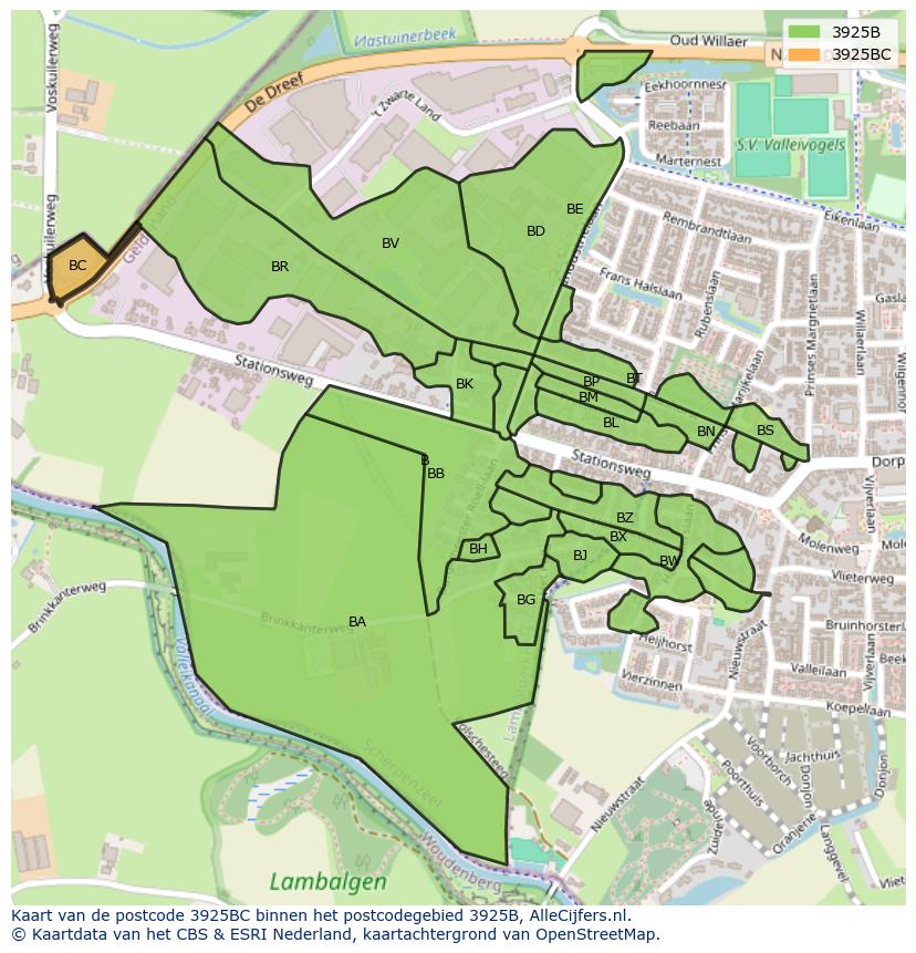 Afbeelding van het postcodegebied 3925 BC op de kaart.