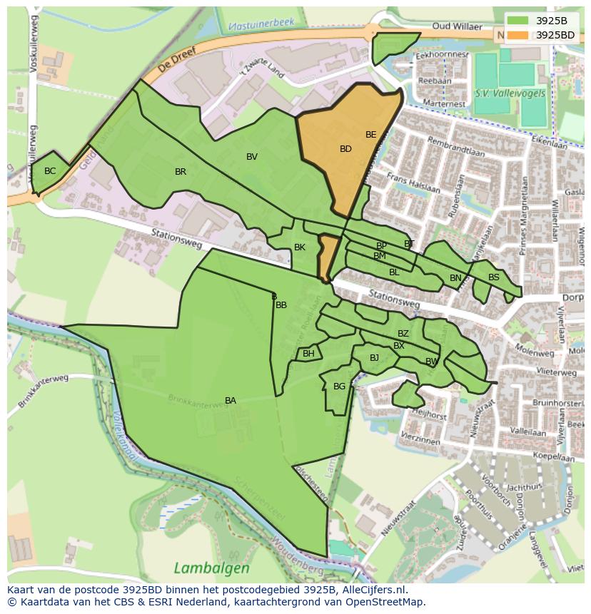 Afbeelding van het postcodegebied 3925 BD op de kaart.