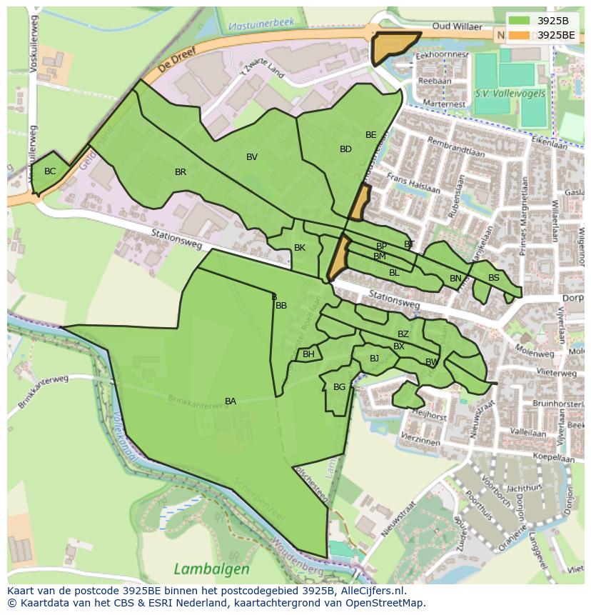Afbeelding van het postcodegebied 3925 BE op de kaart.