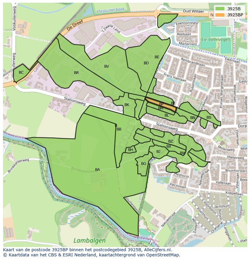 Afbeelding van het postcodegebied 3925 BP op de kaart.
