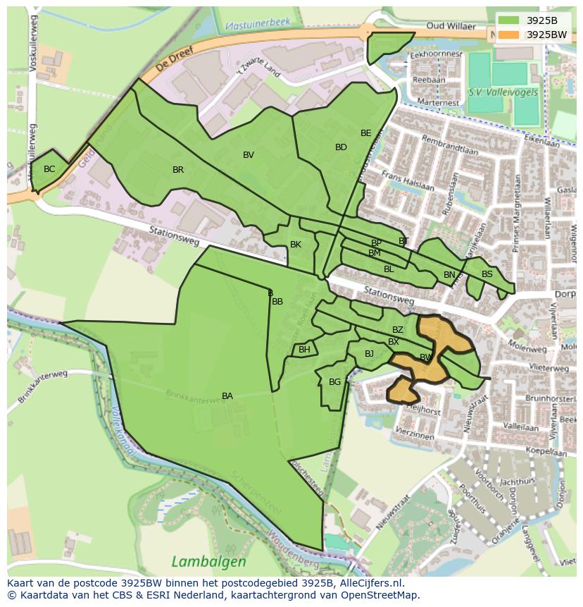Afbeelding van het postcodegebied 3925 BW op de kaart.