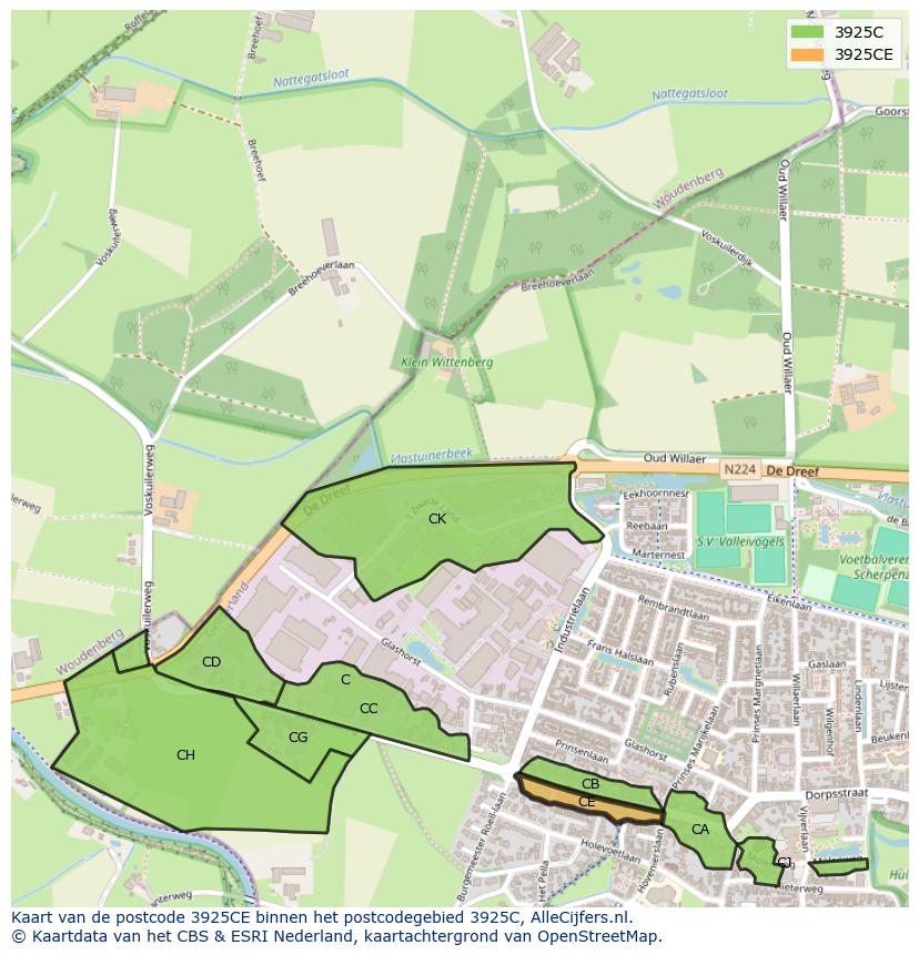 Afbeelding van het postcodegebied 3925 CE op de kaart.
