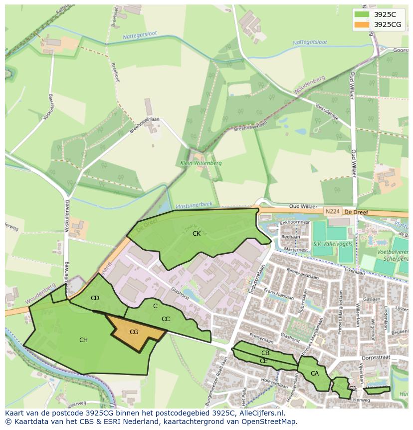 Afbeelding van het postcodegebied 3925 CG op de kaart.