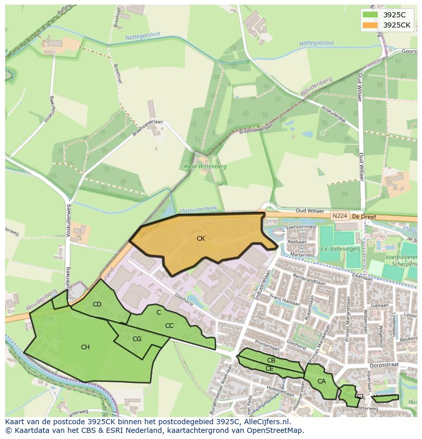 Afbeelding van het postcodegebied 3925 CK op de kaart.