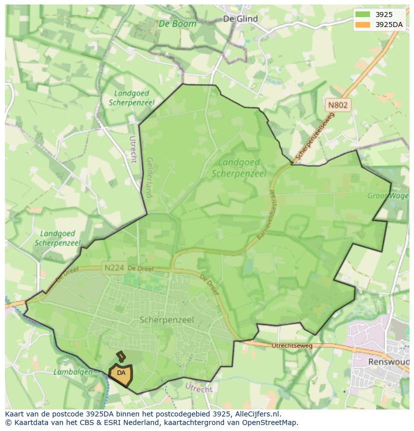 Afbeelding van het postcodegebied 3925 DA op de kaart.