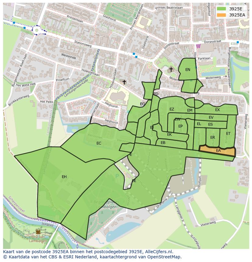 Afbeelding van het postcodegebied 3925 EA op de kaart.