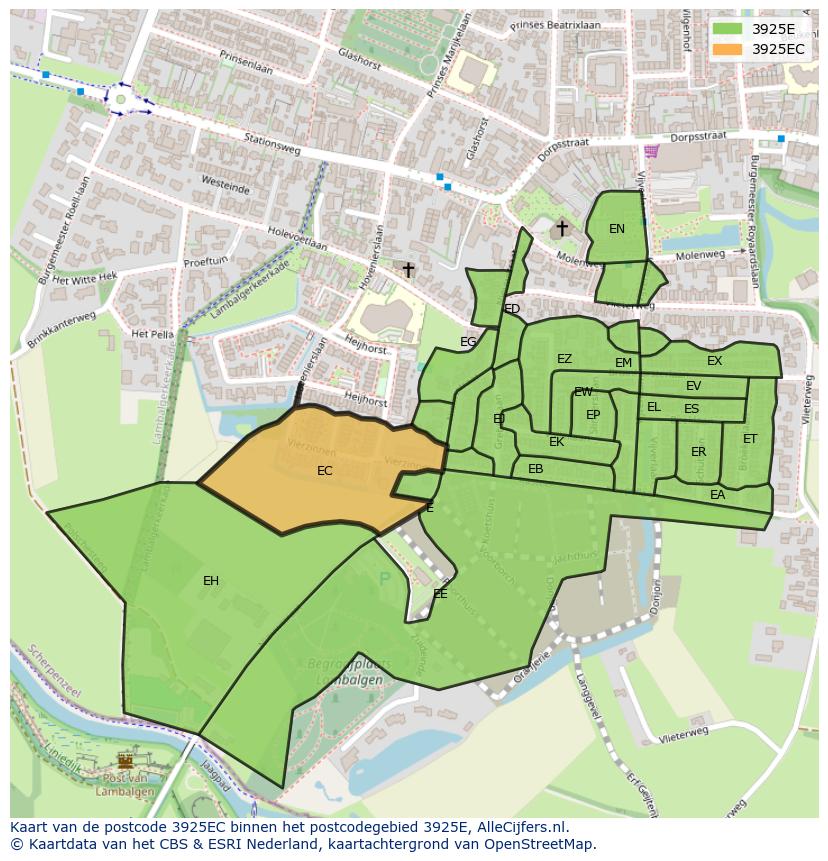 Afbeelding van het postcodegebied 3925 EC op de kaart.