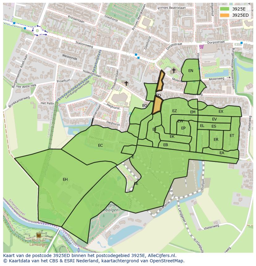 Afbeelding van het postcodegebied 3925 ED op de kaart.