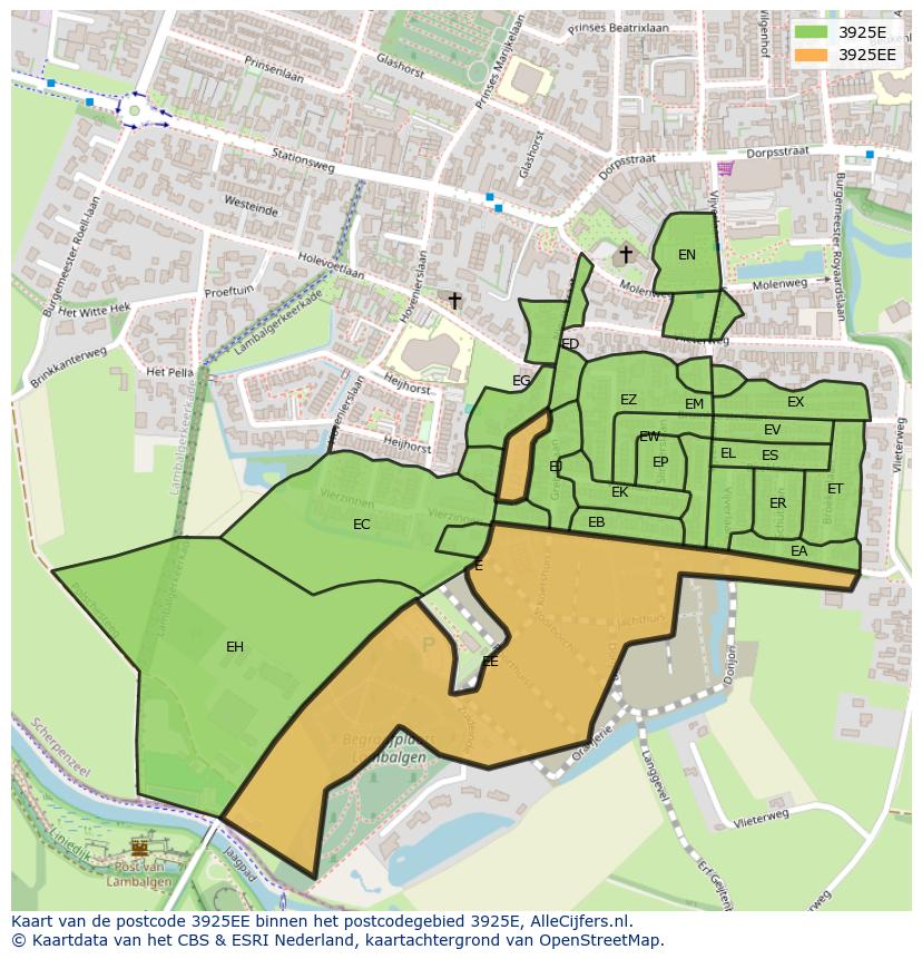 Afbeelding van het postcodegebied 3925 EE op de kaart.