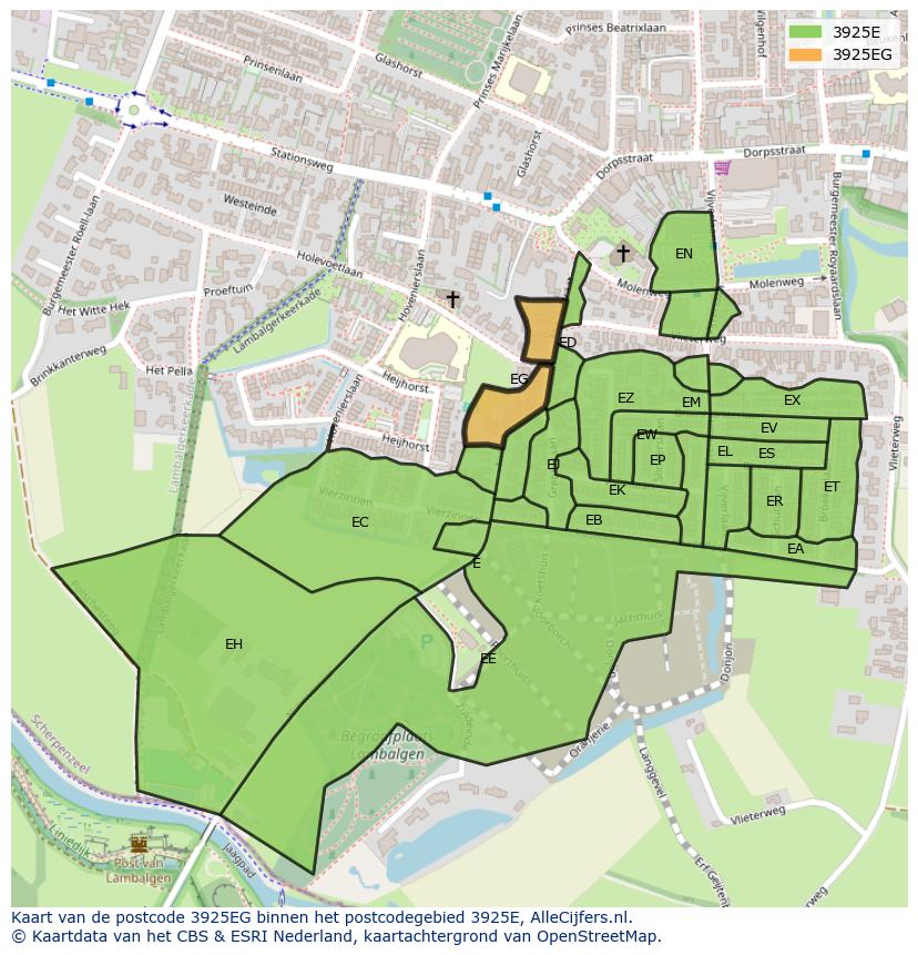 Afbeelding van het postcodegebied 3925 EG op de kaart.