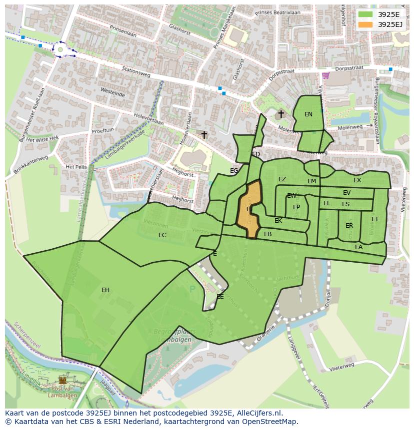 Afbeelding van het postcodegebied 3925 EJ op de kaart.