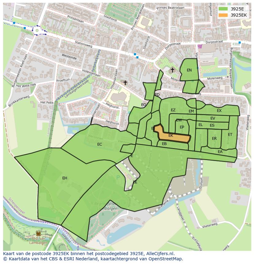Afbeelding van het postcodegebied 3925 EK op de kaart.