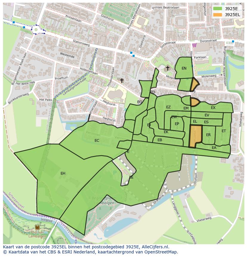 Afbeelding van het postcodegebied 3925 EL op de kaart.