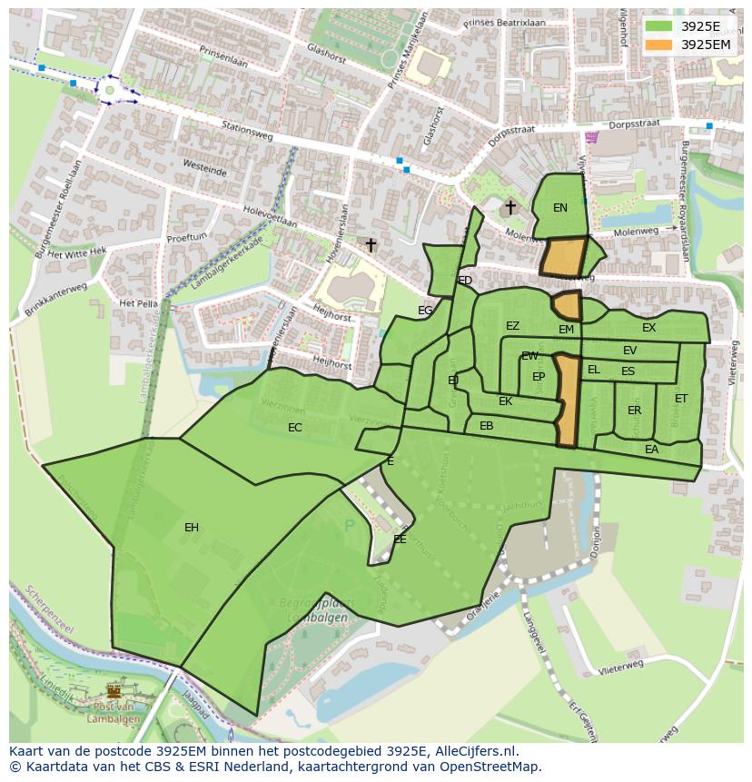 Afbeelding van het postcodegebied 3925 EM op de kaart.