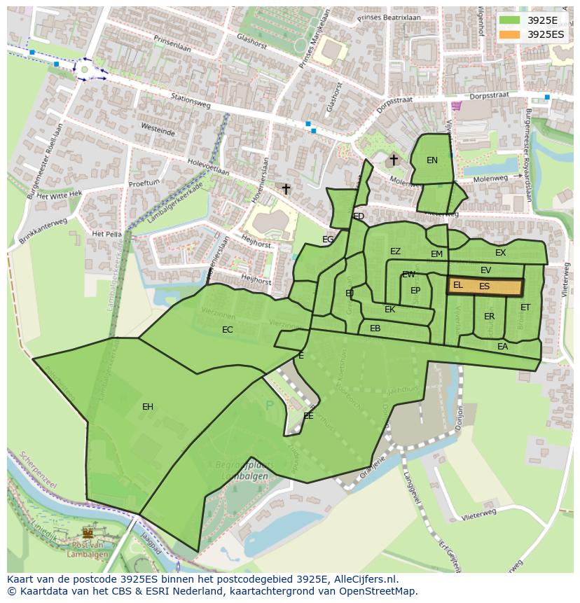 Afbeelding van het postcodegebied 3925 ES op de kaart.