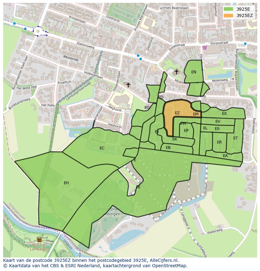 Afbeelding van het postcodegebied 3925 EZ op de kaart.
