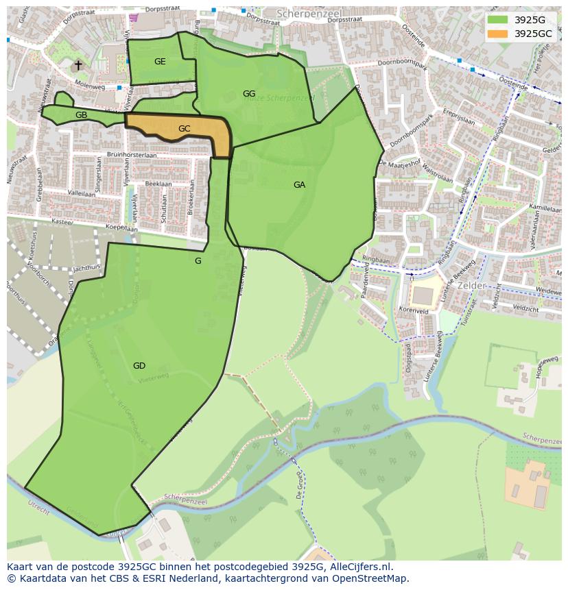 Afbeelding van het postcodegebied 3925 GC op de kaart.