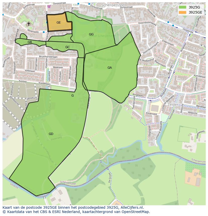Afbeelding van het postcodegebied 3925 GE op de kaart.
