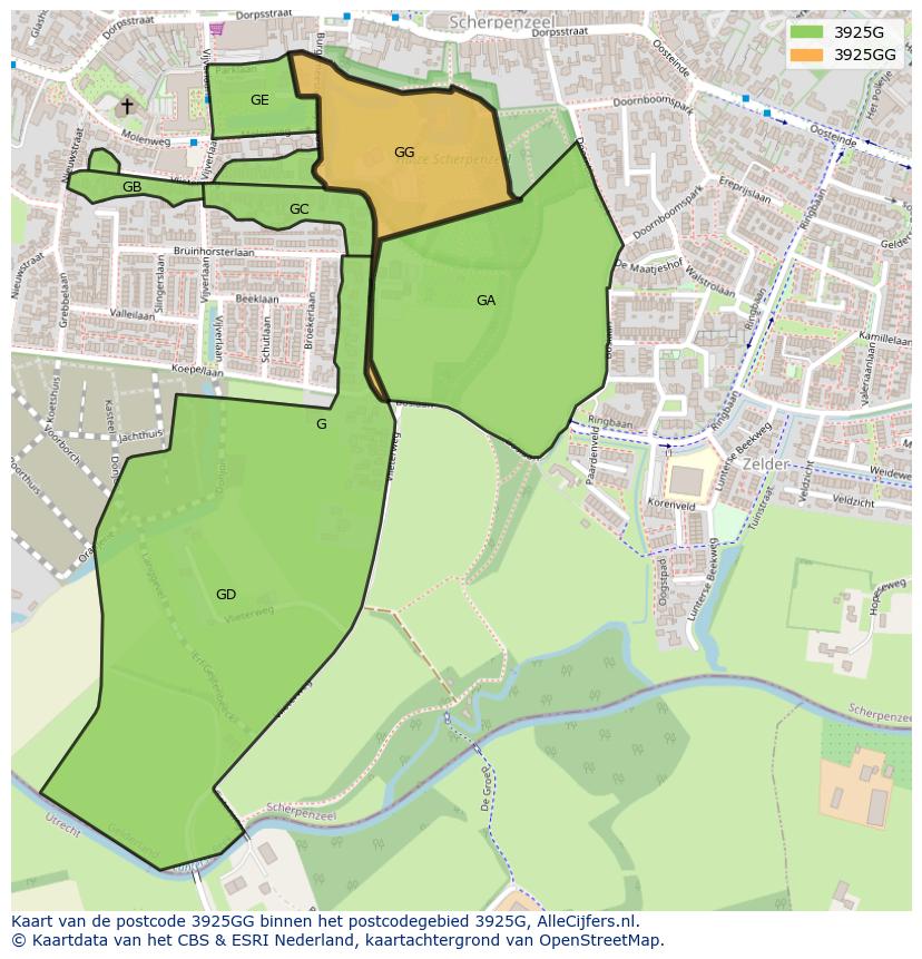 Afbeelding van het postcodegebied 3925 GG op de kaart.