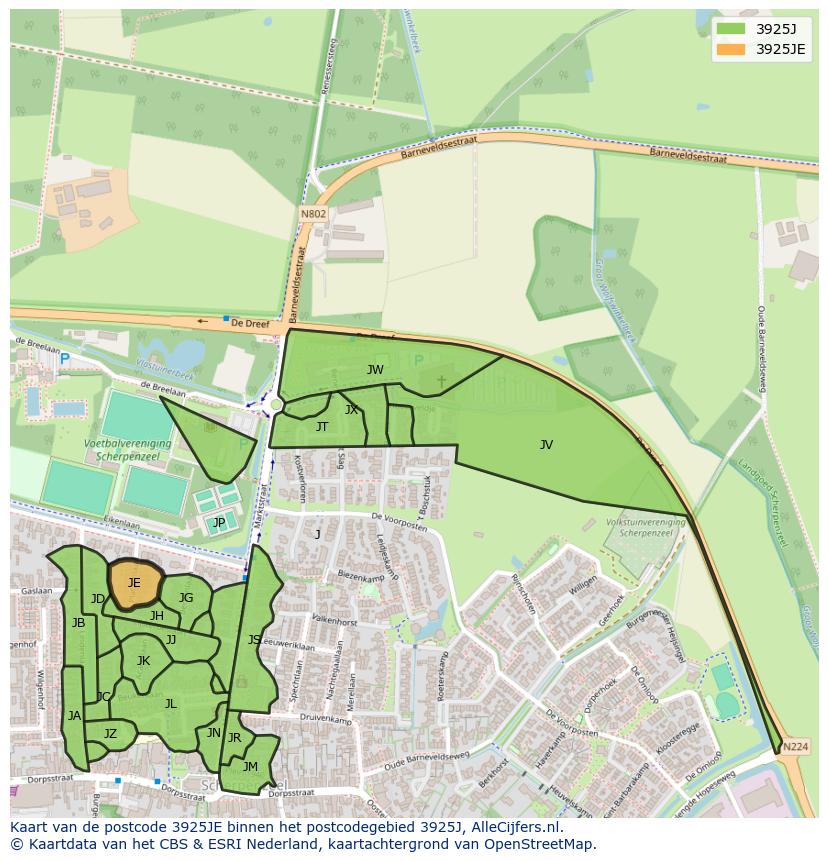Afbeelding van het postcodegebied 3925 JE op de kaart.