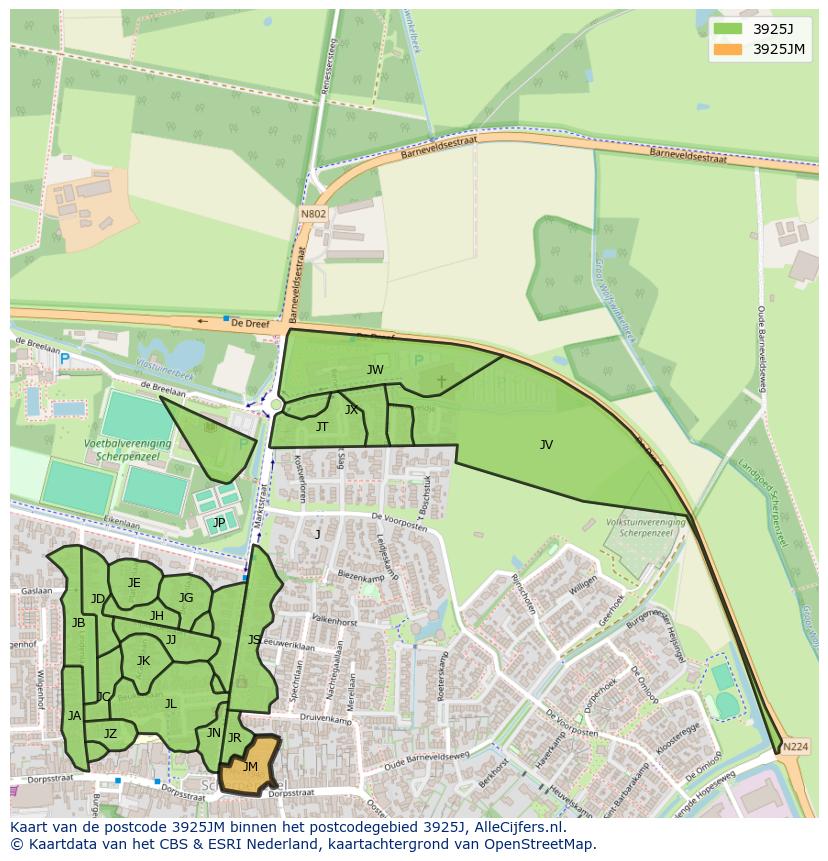 Afbeelding van het postcodegebied 3925 JM op de kaart.