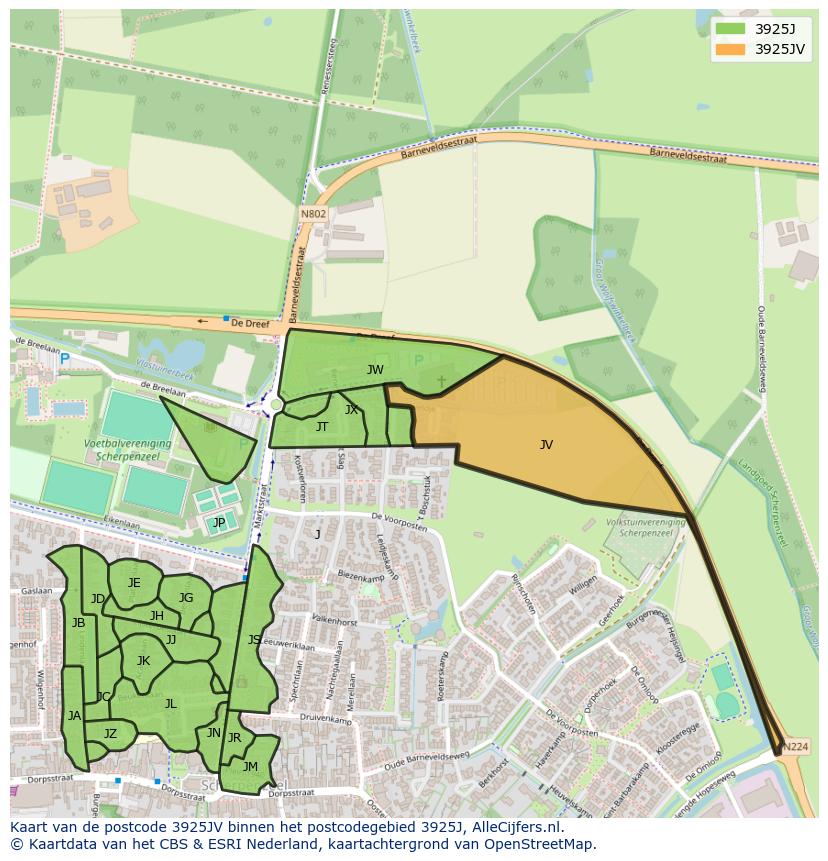 Afbeelding van het postcodegebied 3925 JV op de kaart.