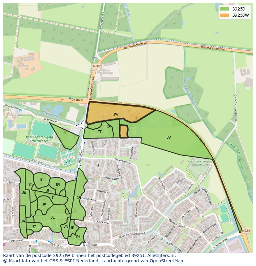 Afbeelding van het postcodegebied 3925 JW op de kaart.