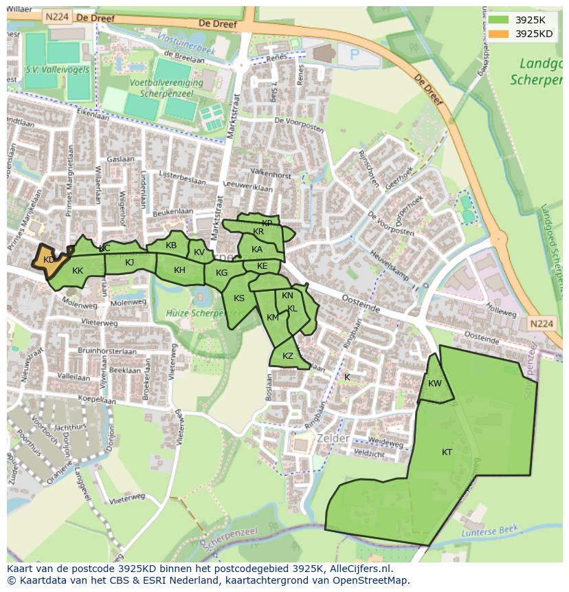 Afbeelding van het postcodegebied 3925 KD op de kaart.