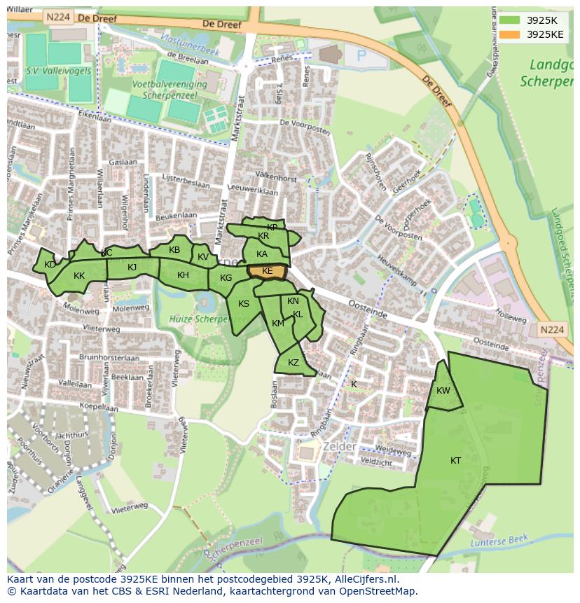 Afbeelding van het postcodegebied 3925 KE op de kaart.