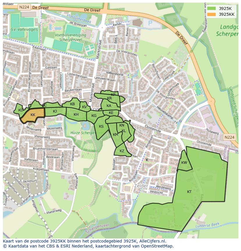 Afbeelding van het postcodegebied 3925 KK op de kaart.