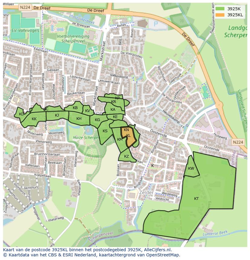 Afbeelding van het postcodegebied 3925 KL op de kaart.
