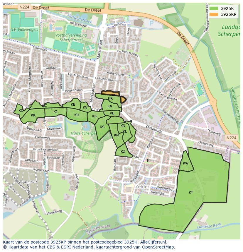 Afbeelding van het postcodegebied 3925 KP op de kaart.