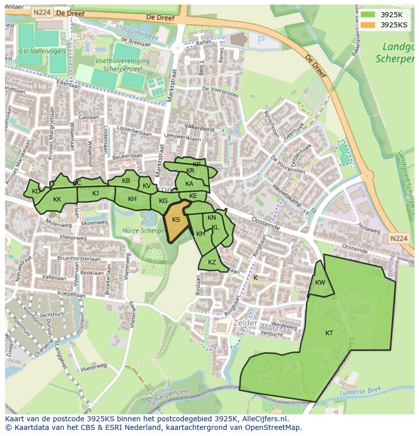 Afbeelding van het postcodegebied 3925 KS op de kaart.