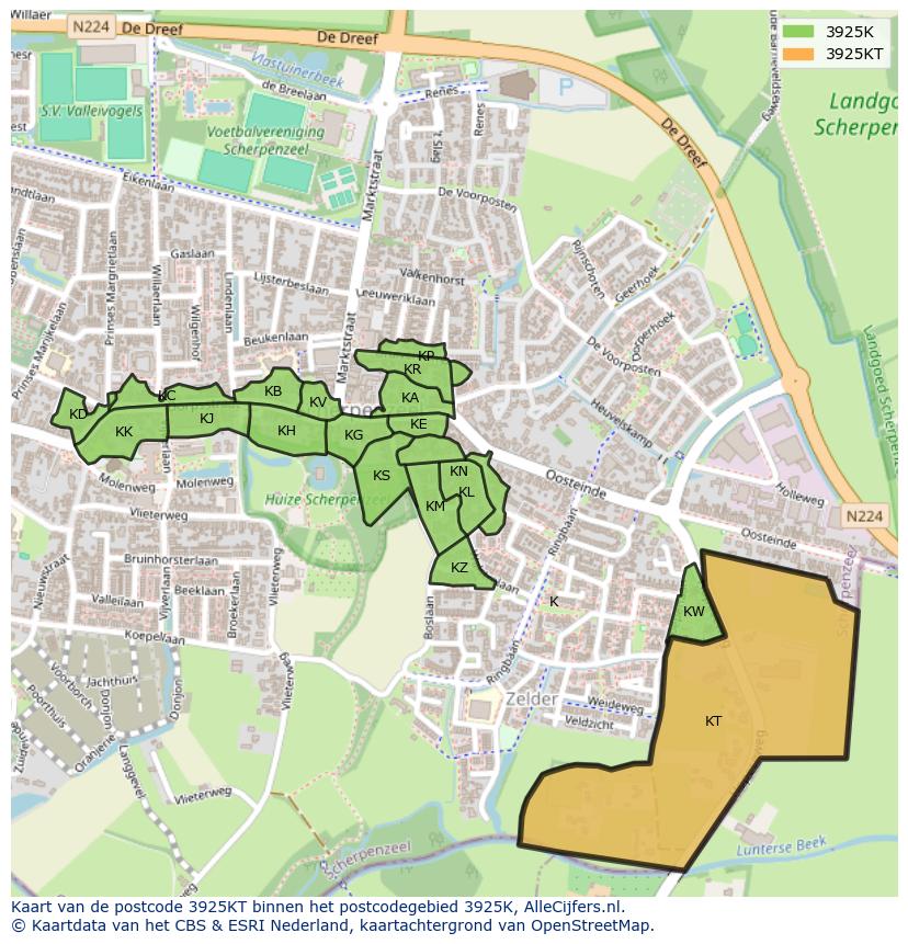 Afbeelding van het postcodegebied 3925 KT op de kaart.