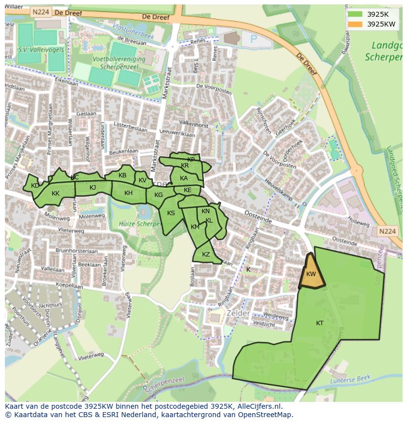 Afbeelding van het postcodegebied 3925 KW op de kaart.