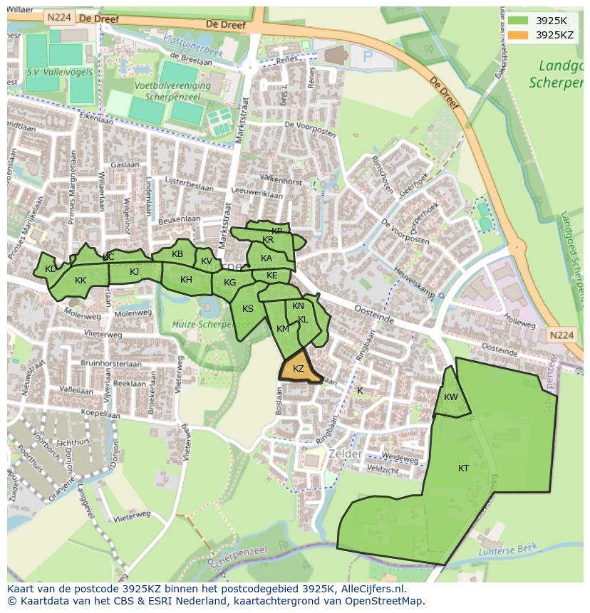 Afbeelding van het postcodegebied 3925 KZ op de kaart.