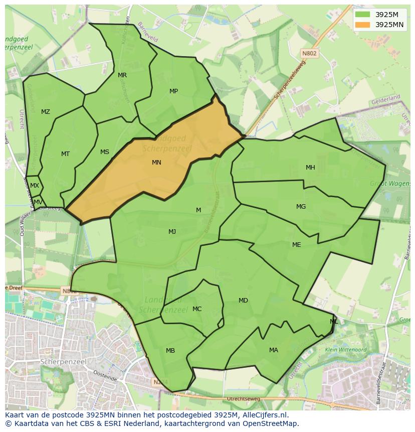 Afbeelding van het postcodegebied 3925 MN op de kaart.