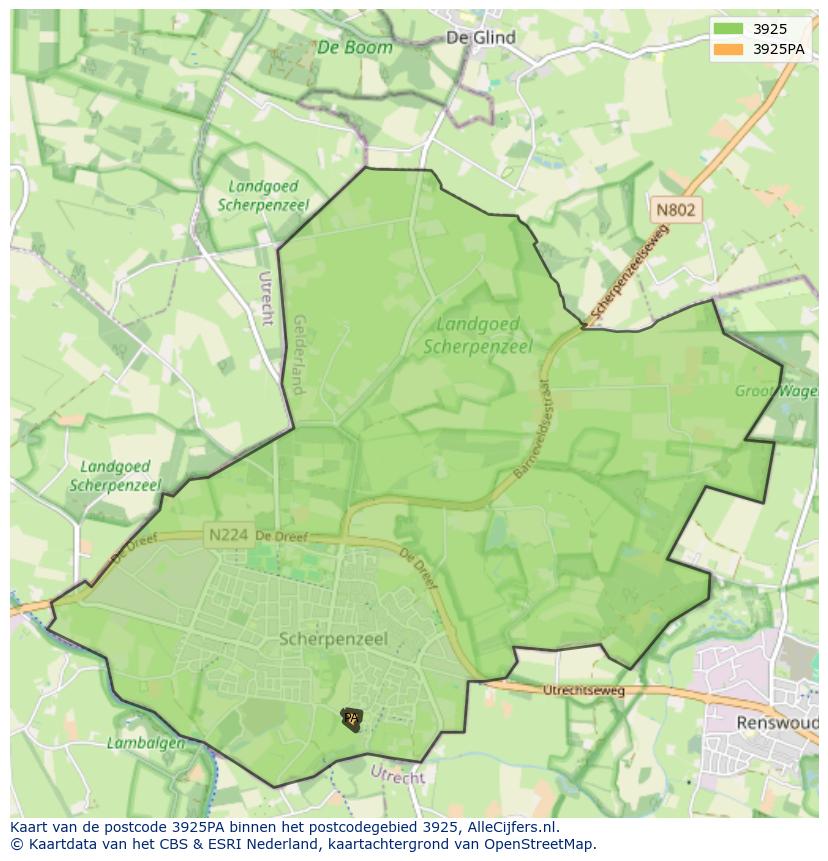 Afbeelding van het postcodegebied 3925 PA op de kaart.