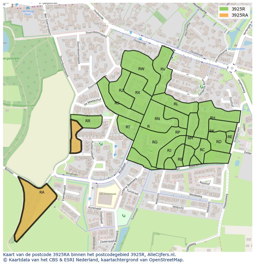 Afbeelding van het postcodegebied 3925 RA op de kaart.