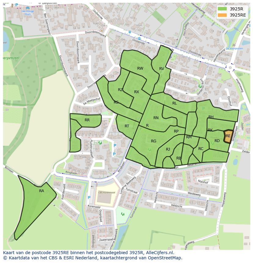 Afbeelding van het postcodegebied 3925 RE op de kaart.