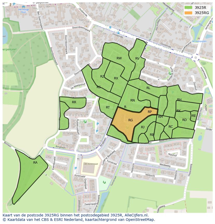 Afbeelding van het postcodegebied 3925 RG op de kaart.