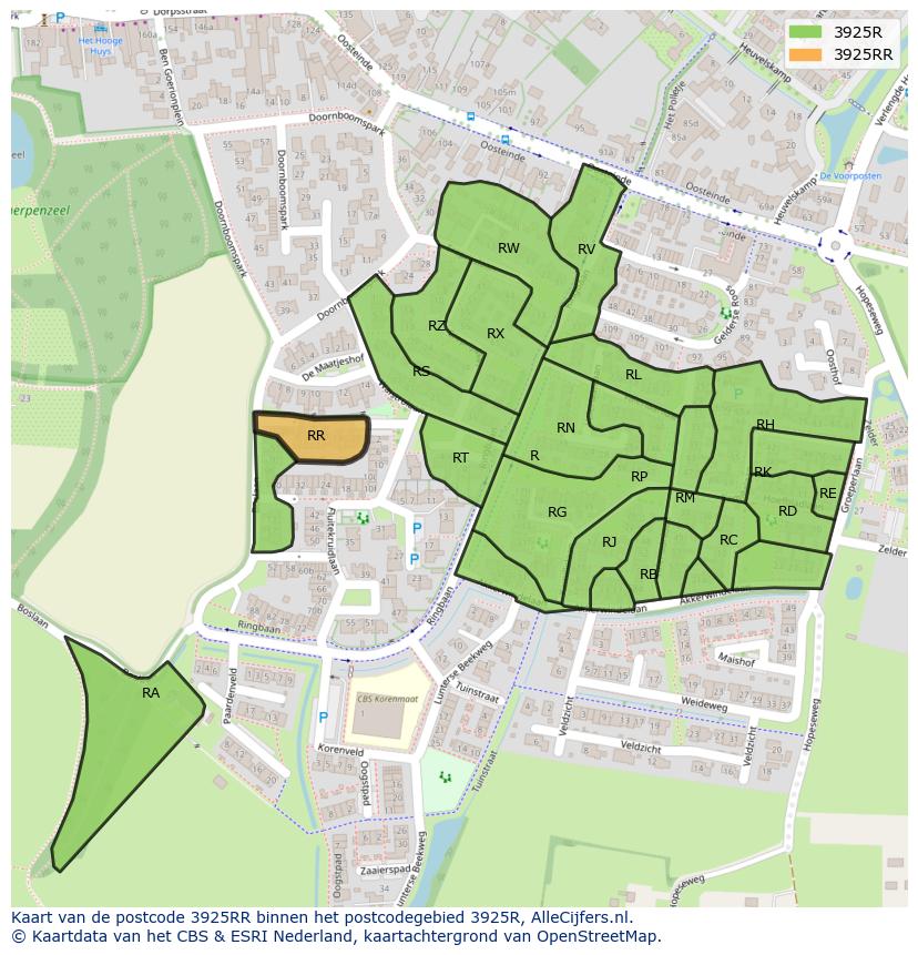 Afbeelding van het postcodegebied 3925 RR op de kaart.