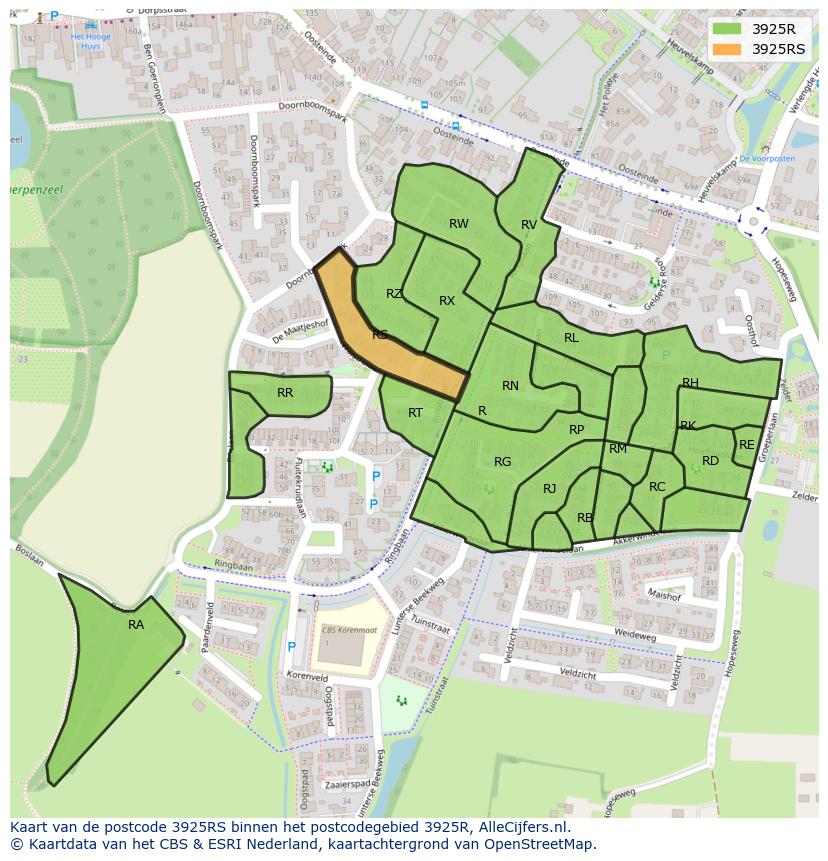 Afbeelding van het postcodegebied 3925 RS op de kaart.
