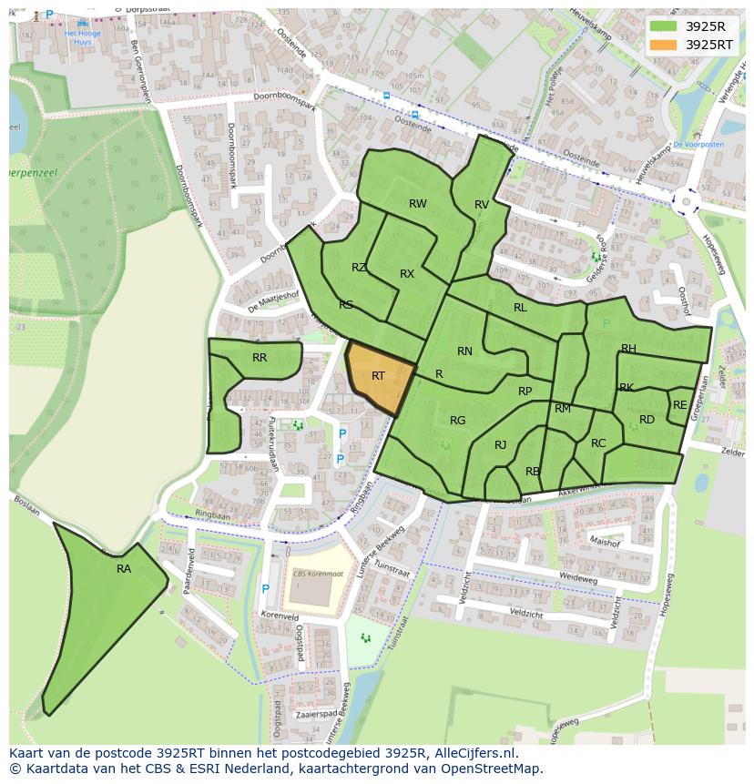 Afbeelding van het postcodegebied 3925 RT op de kaart.