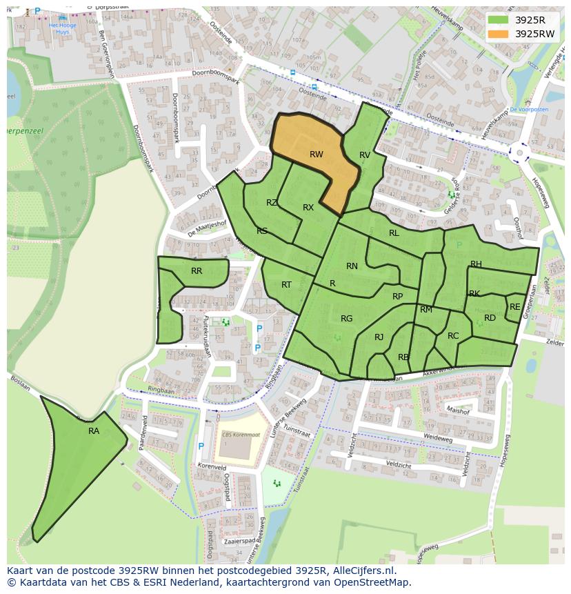 Afbeelding van het postcodegebied 3925 RW op de kaart.