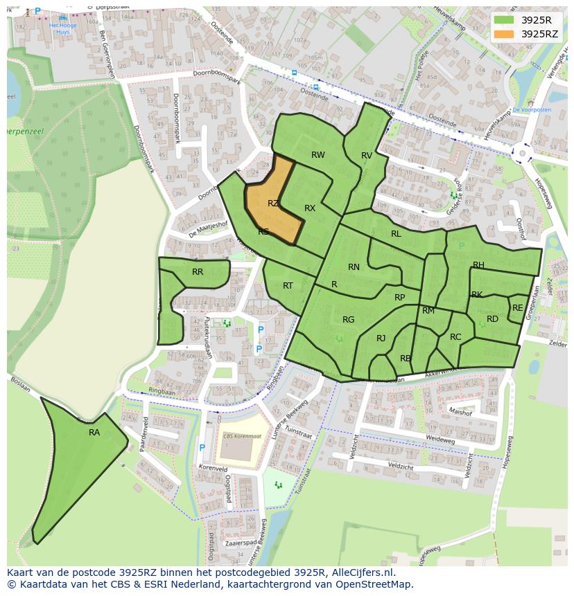 Afbeelding van het postcodegebied 3925 RZ op de kaart.