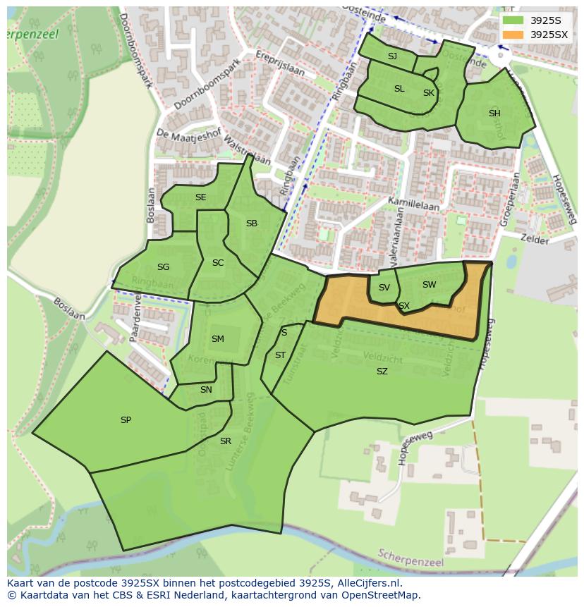 Afbeelding van het postcodegebied 3925 SX op de kaart.