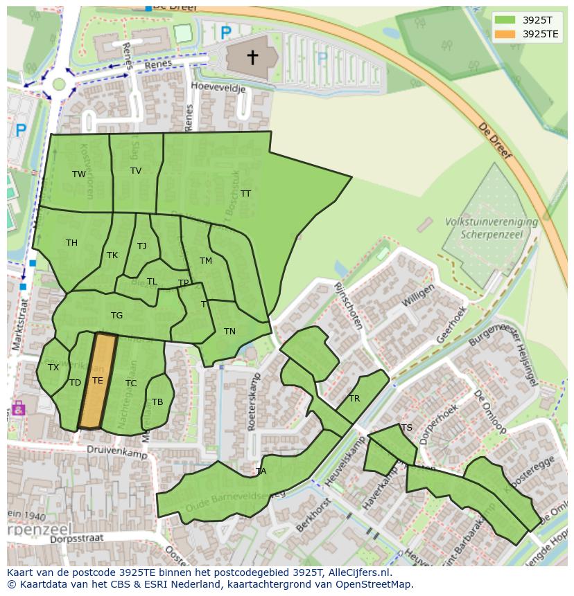 Afbeelding van het postcodegebied 3925 TE op de kaart.