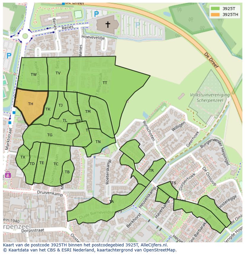 Afbeelding van het postcodegebied 3925 TH op de kaart.